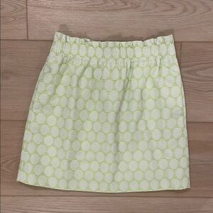 J Crew Lime Green & White Polka Dot Elastic Paperbag Waist Mini Skirt